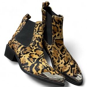 ASOS Leopard Print Ankle Boots with Silver Toes